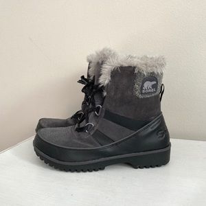 Sorel Womens Tivoli II Waterproof Suede Gray Black Winter Boots Size 8.5
